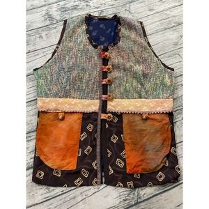 Mary Sue Jenner Womens Cardigan Vest Art Wear Artsy OOAK Lagenlook Boho Festival